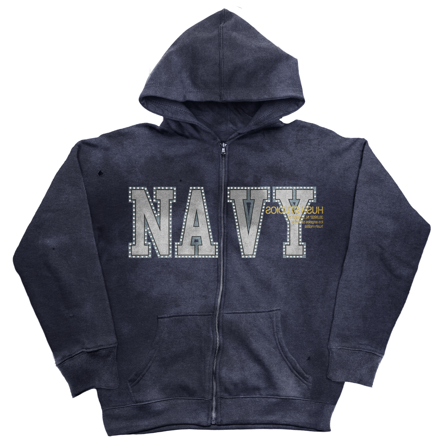 HUSH Navy Rhinestone Zip-up Hoodie